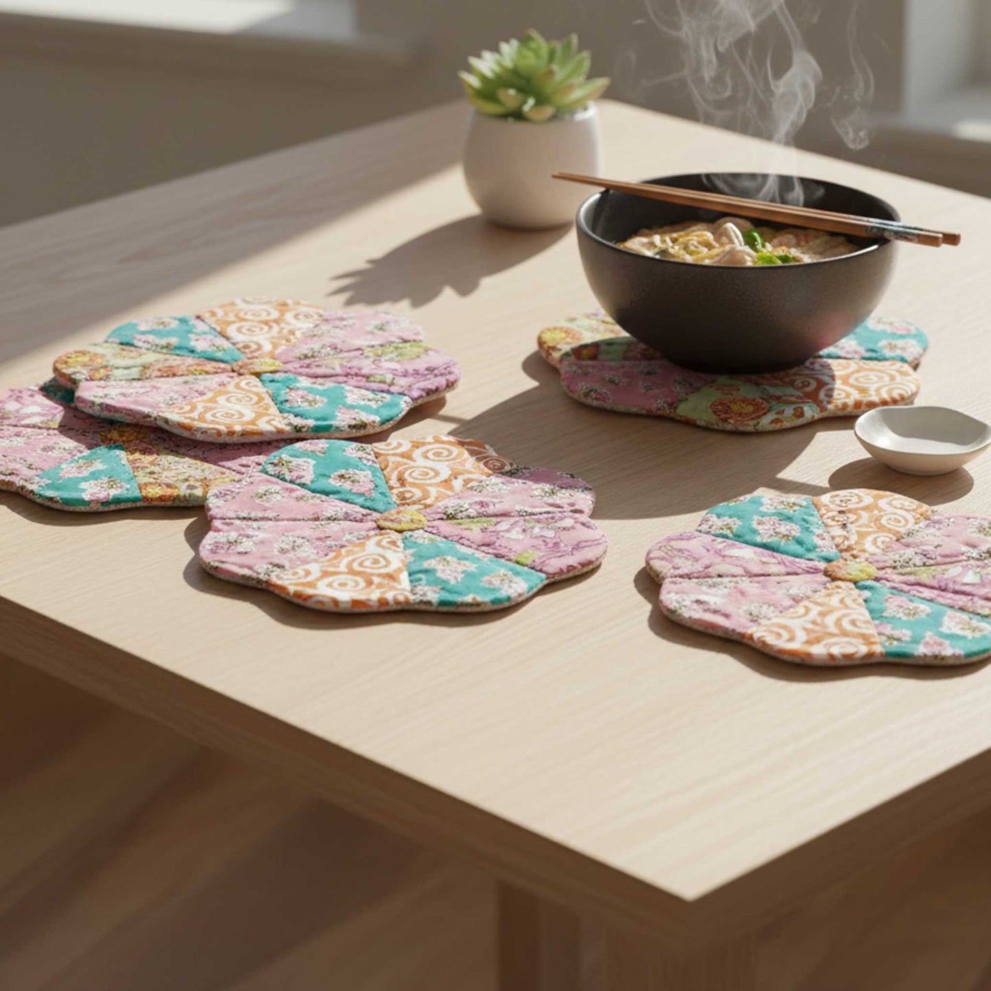 FloraWave I Assorted Floral Patchwork Cotton Voile Coasters set of 3