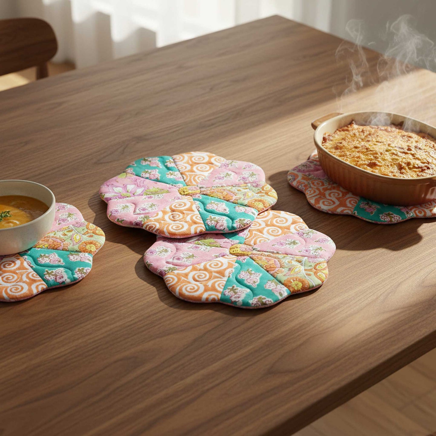 FloraWave I Assorted Floral Patchwork Cotton Voile Coasters set of 3