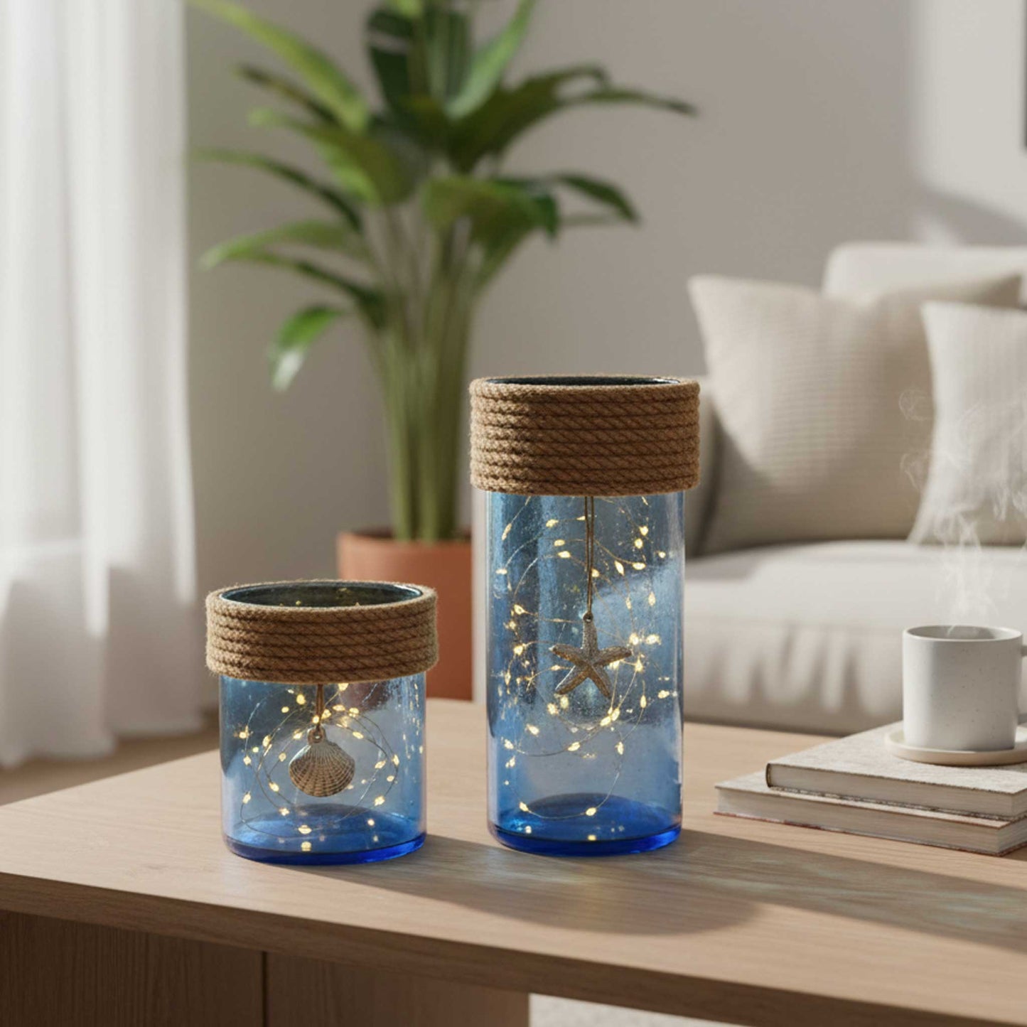 Blue Bubble Glass Lantern set of 2 ( Large & Small )