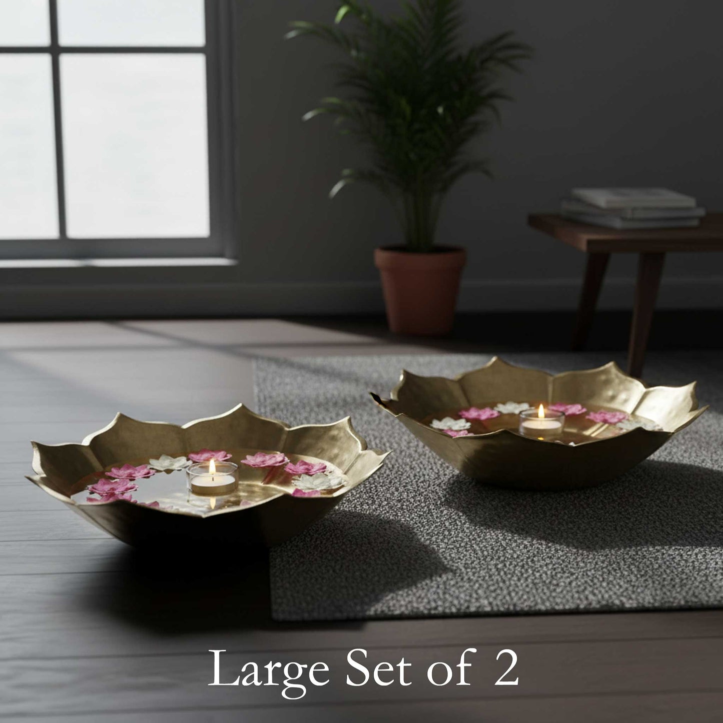 Hammered Golden Lotus Urli Set