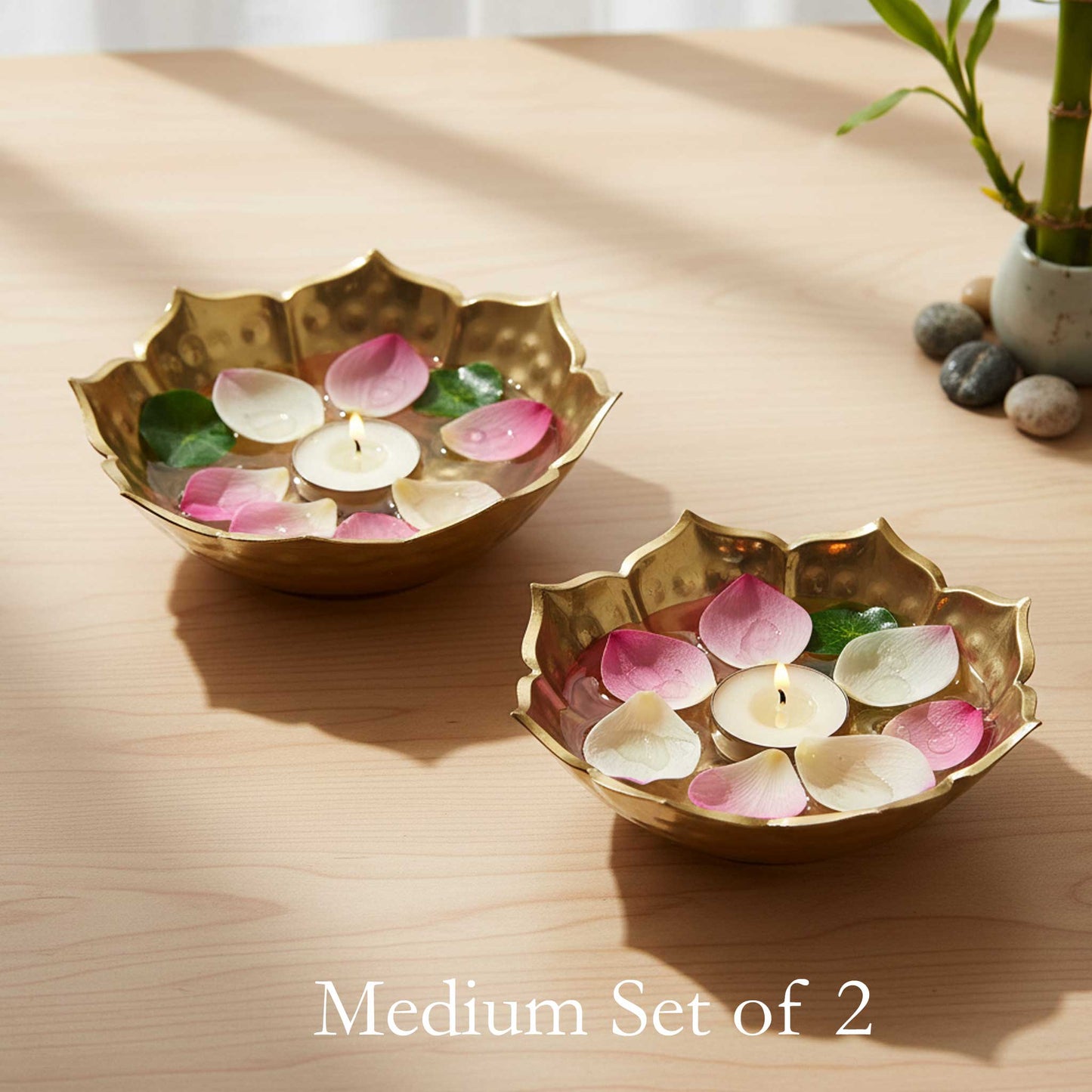 Hammered Golden Lotus Urli Set