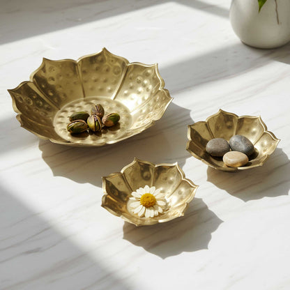 Hammered Golden Lotus Urli Set