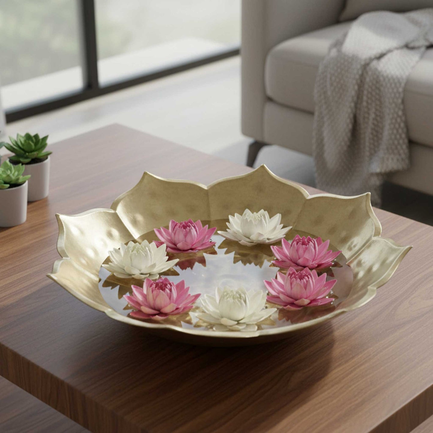 Hammered Golden Lotus Urli Set