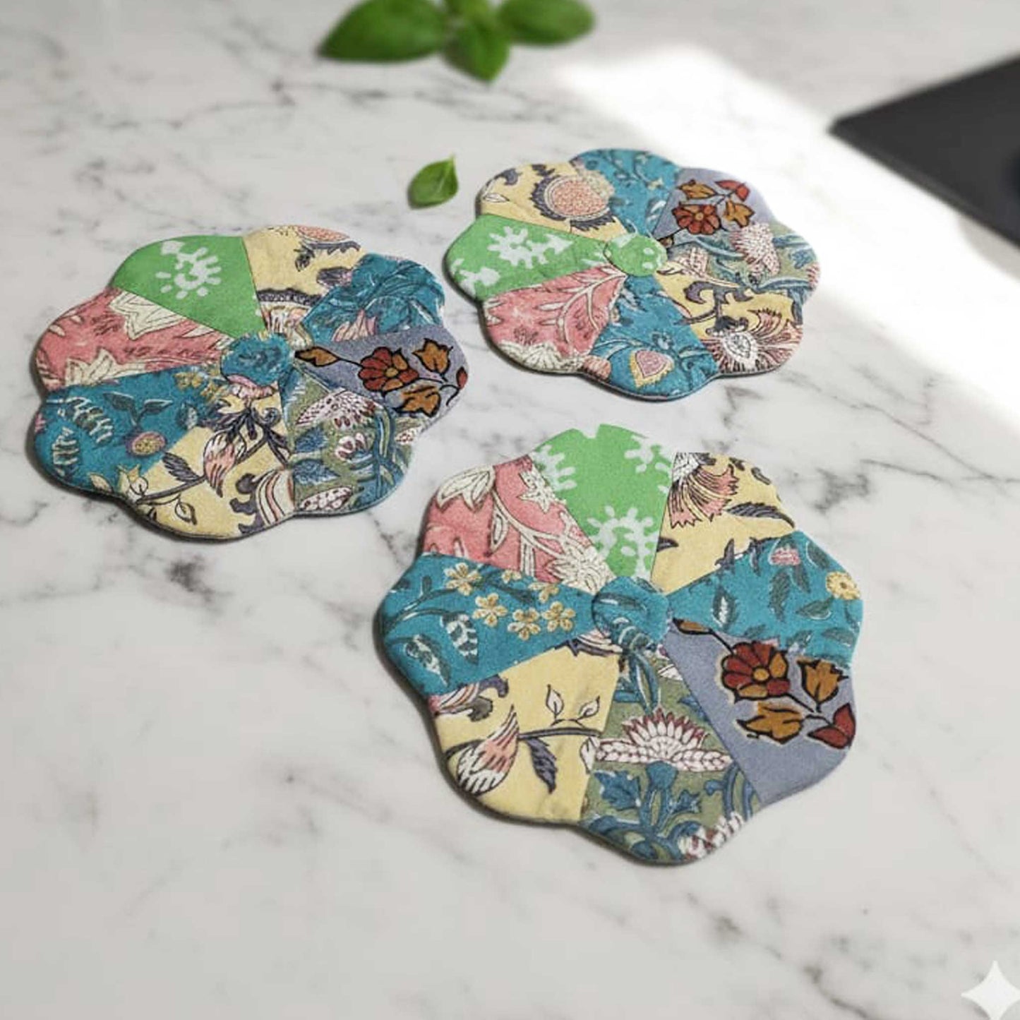 Bloom I Assorted Floral Patchwork Cotton Voile Coasters set of 3
