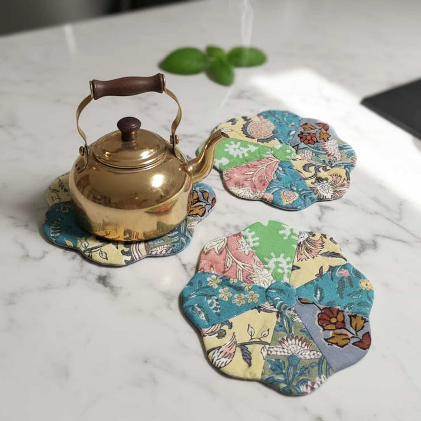 Bloom I Assorted Floral Patchwork Cotton Voile Coasters set of 3