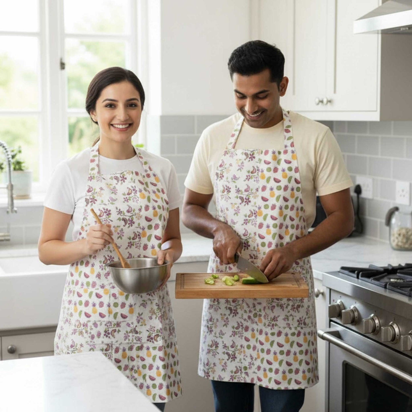Floral Printed Cotton Apron Set for Cooking set of 2
