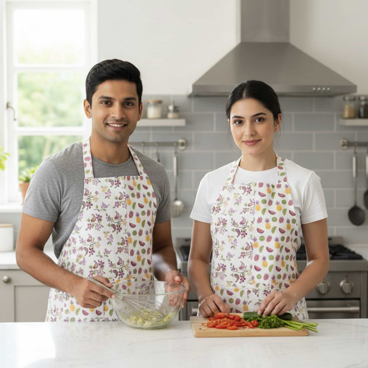 Floral Printed Cotton Apron Set for Cooking set of 2