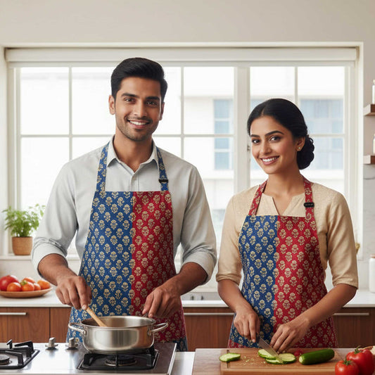 Dual-Tone Cotton Printed Kitchen Apron set of 2