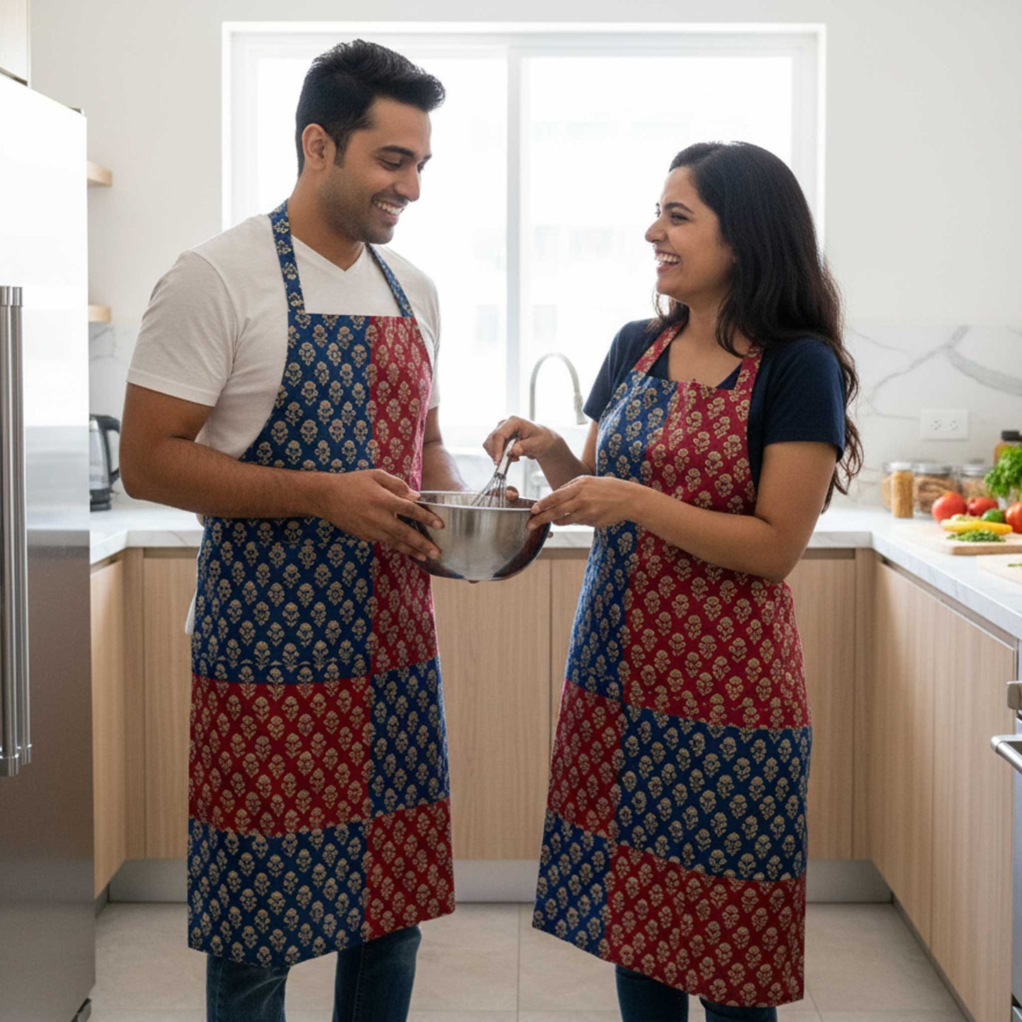 Dual-Tone Cotton Printed Kitchen Apron set of 2