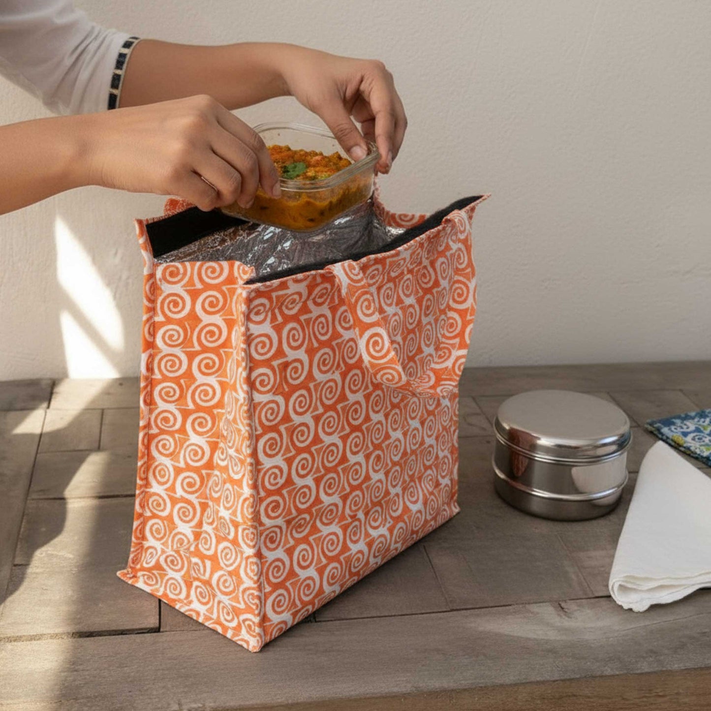 Orange spiral Insulated Lunch Bag | Hot & Cold Food