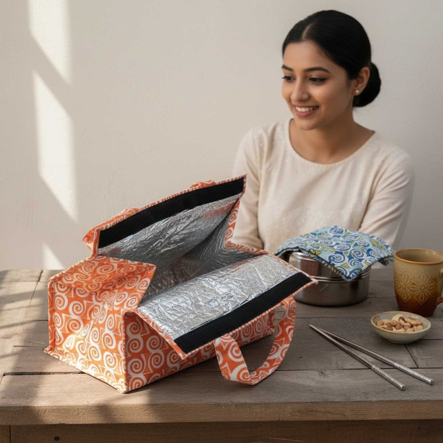 Orange spiral Insulated Lunch Bag | Hot & Cold Food