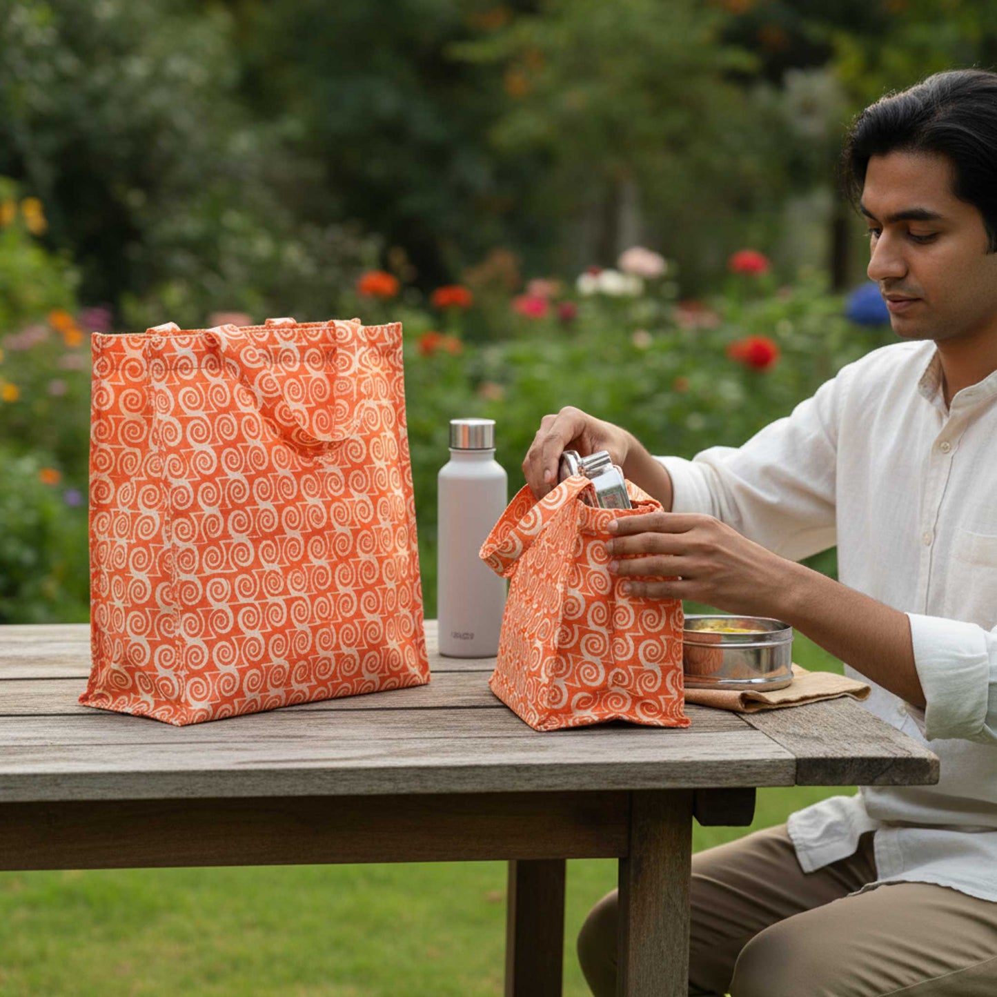 Food Guard I Orange Spiral Insulated Lunch Bag Hot & Cold Food / Pack of 2
