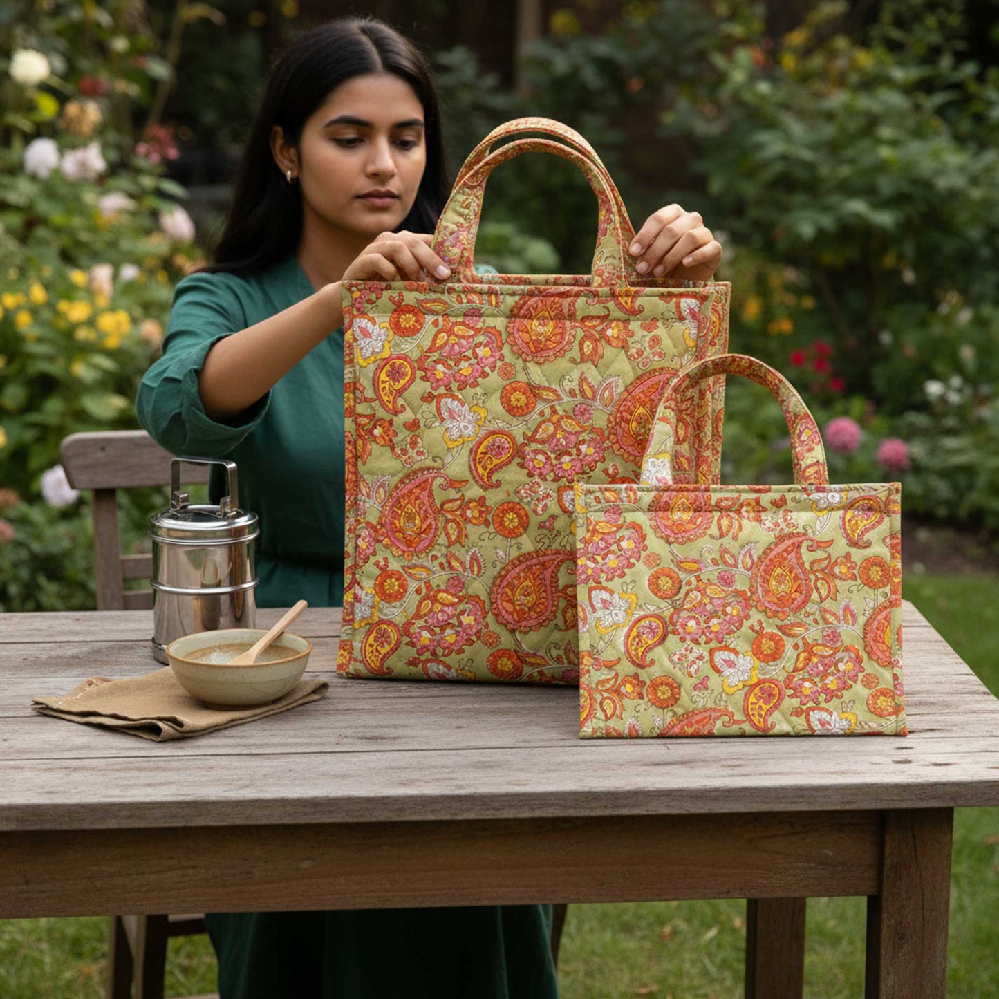 Temp Tuck I Paisley Floral Insulated Lunch Bag Hot & Cold Food / Pack of 2