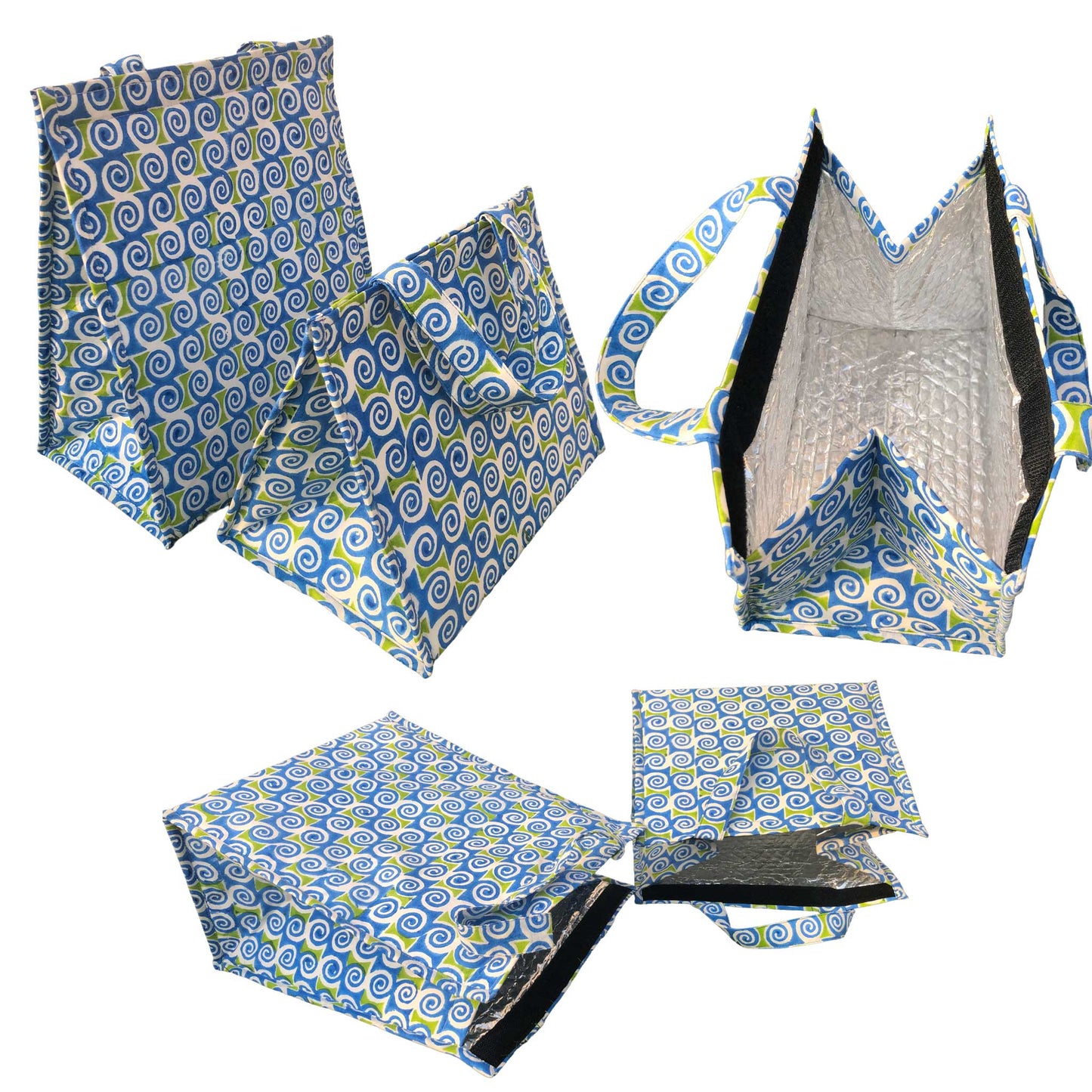 Lunch Lock I Blue Spiral Floral Insulated Lunch Bag Hot & Cold Food / Pack of 2