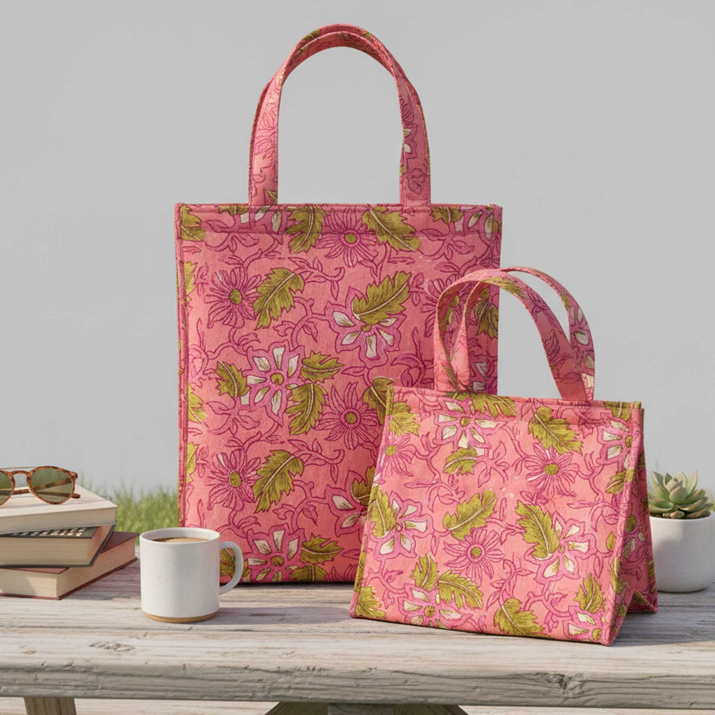 Fresh Nest I Pink Floral Insulated Lunch Bag Hot & Cold Food / Pack of 2
