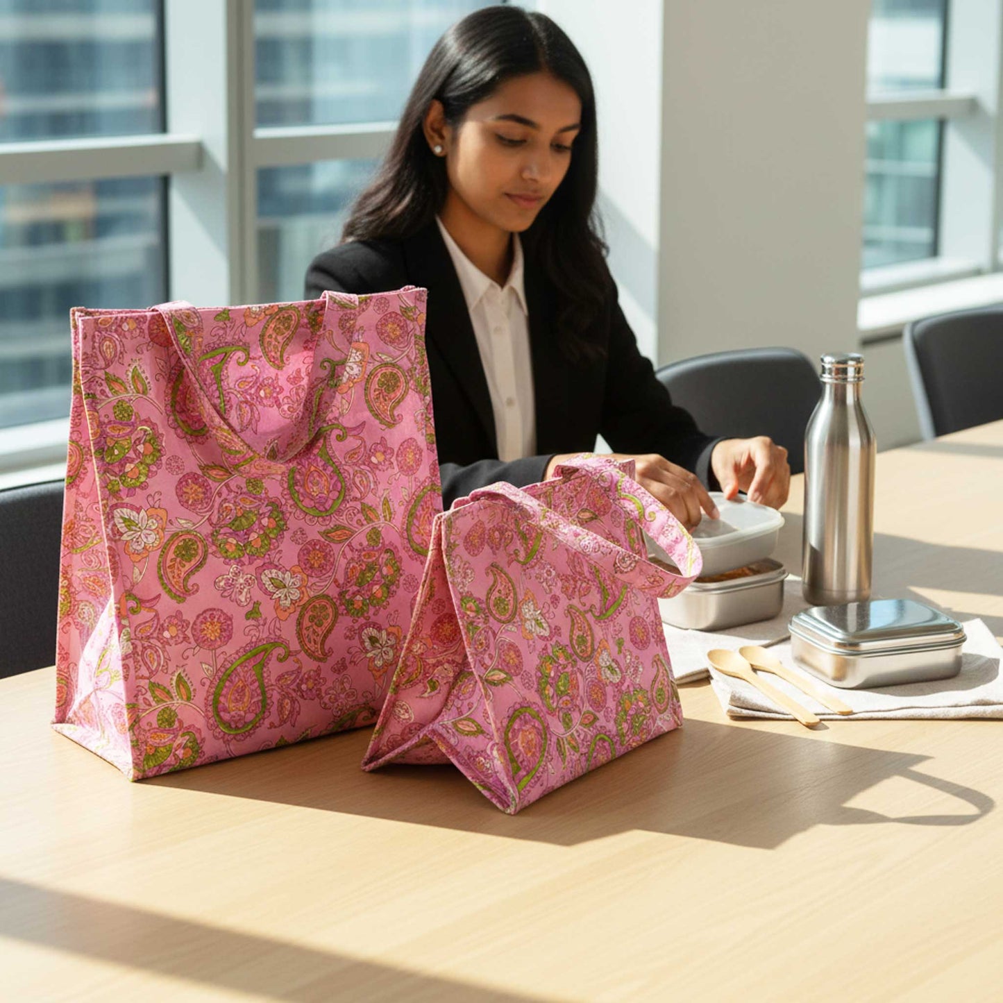 Therma I Paisley Floral Insulated Lunch Bag Hot & Cold Food / Pack of 2