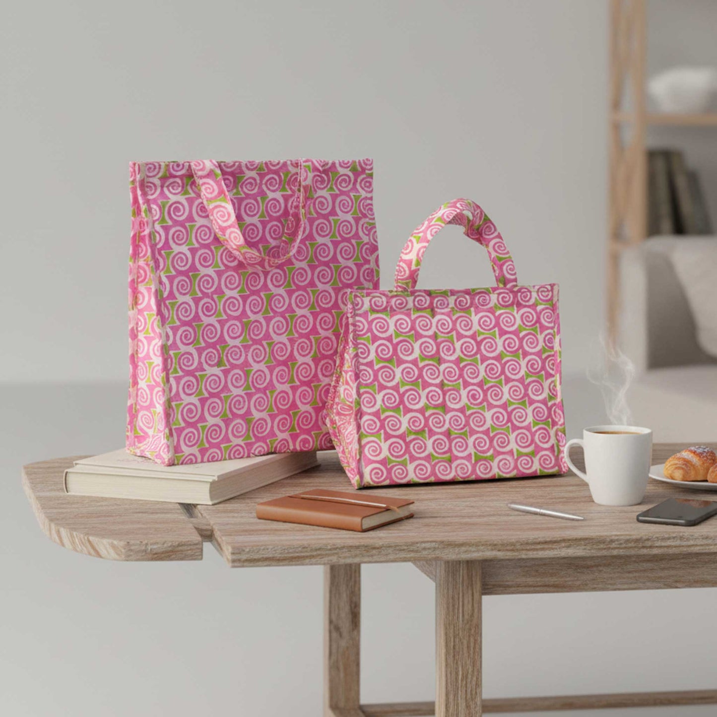 Heat Safe I Pink Spiral Insulated Lunch Bag Hot & Cold Food / Pack of 2