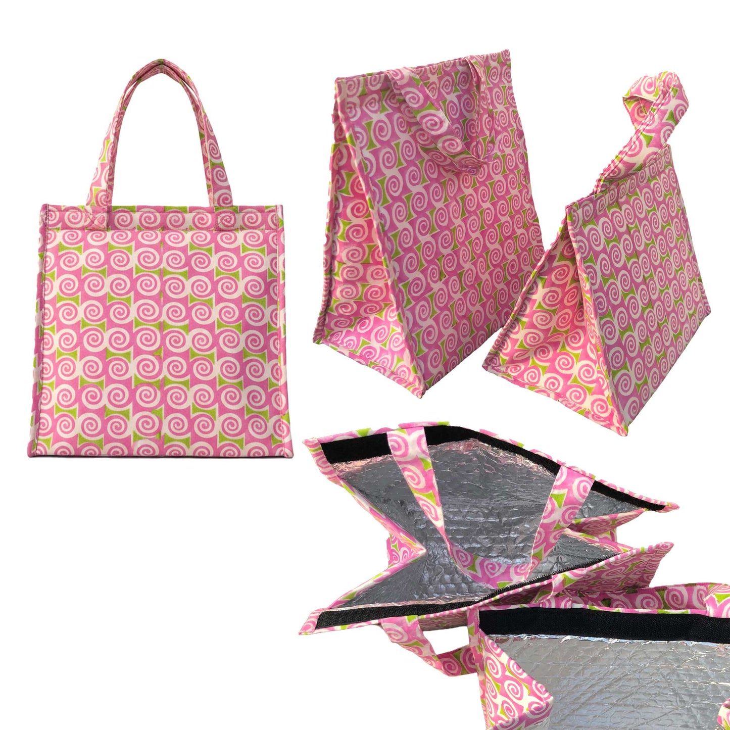 Heat Safe I Pink Spiral Insulated Lunch Bag Hot & Cold Food / Pack of 2