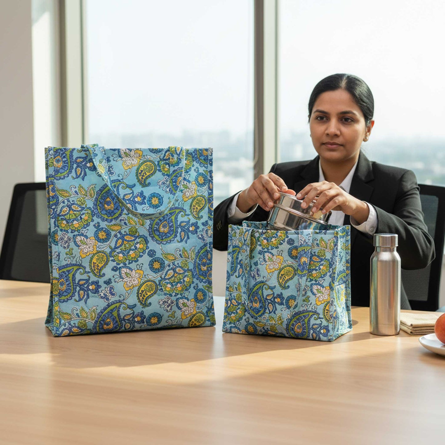 Fresh Lock I Paisley blue Insulated Lunch Bag Hot & Cold Food / Pack of 2