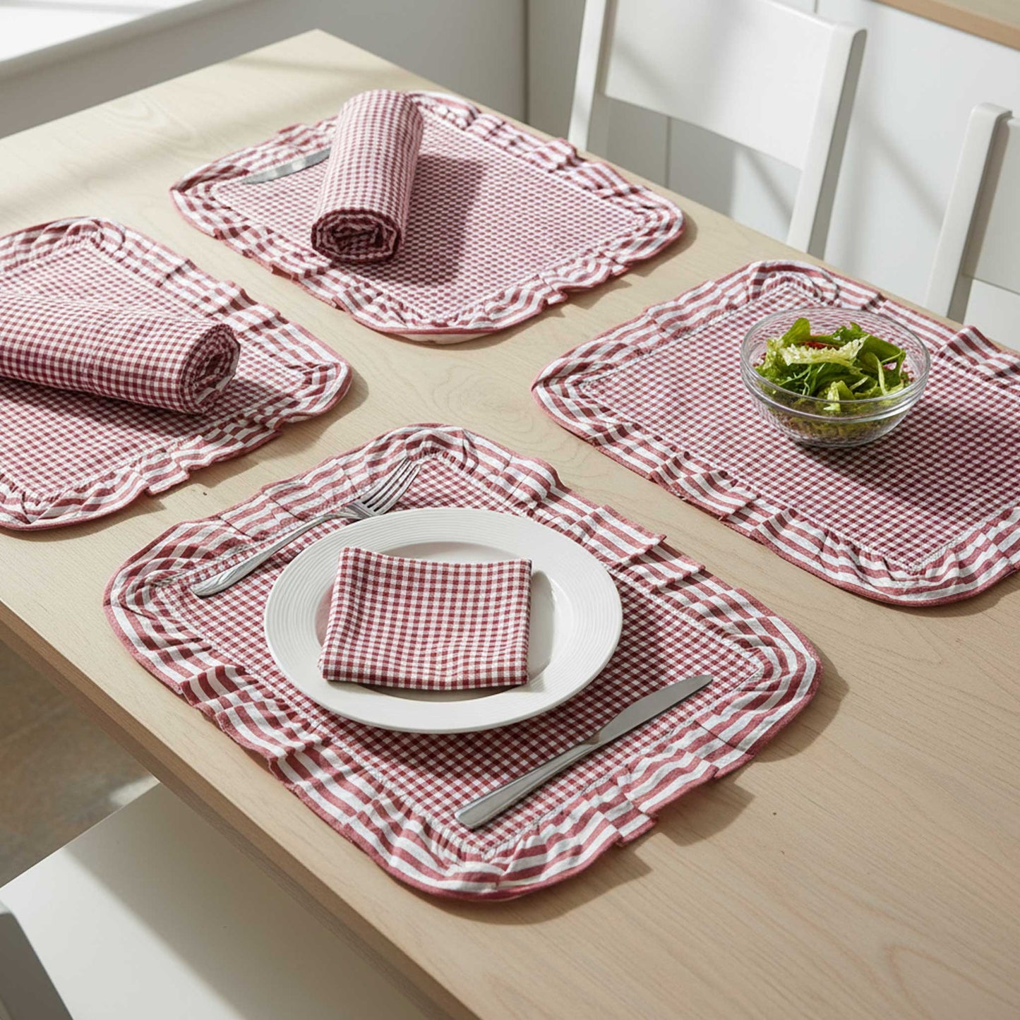 Red Gingham Cotton Table Napkin Set