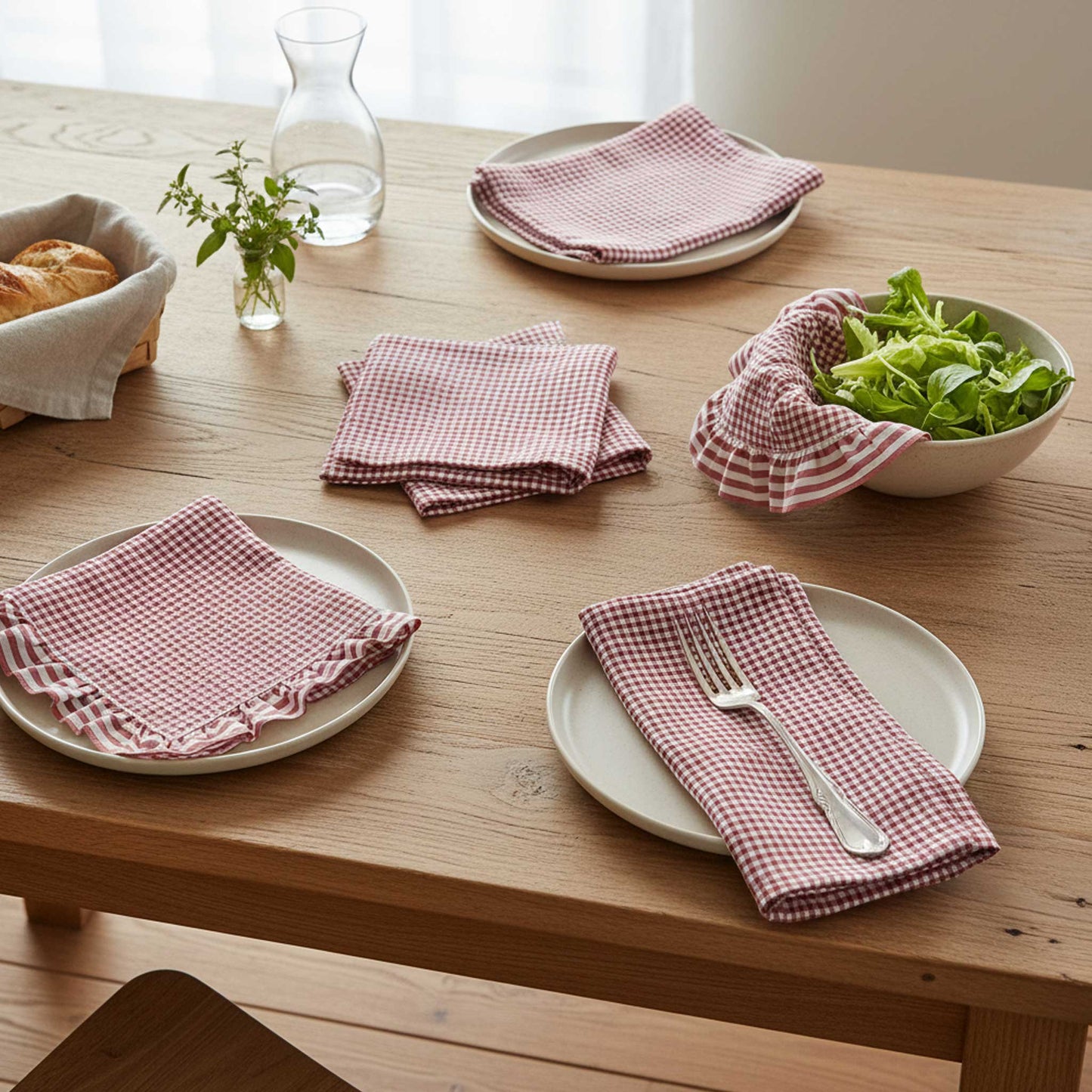 Red Gingham Cotton Table Napkin Set