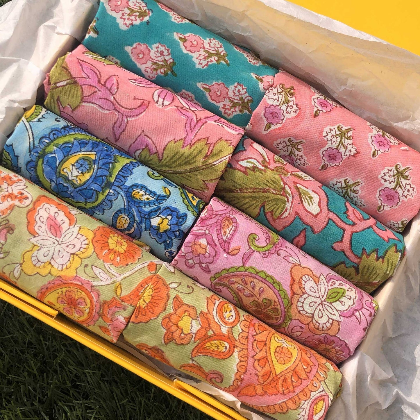 Assorted Design - Color I Hand Block Print Cotton Napkin Set with Gift Box ( 24 pcs )