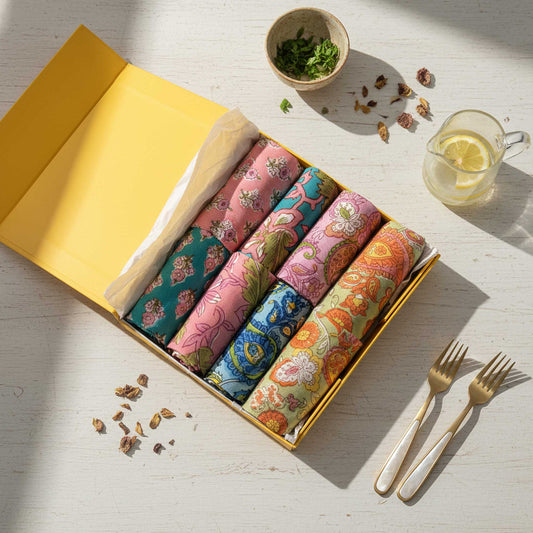 Assorted Design - Color I Hand Block Print Cotton Napkin Set with Gift Box ( 24 pcs )