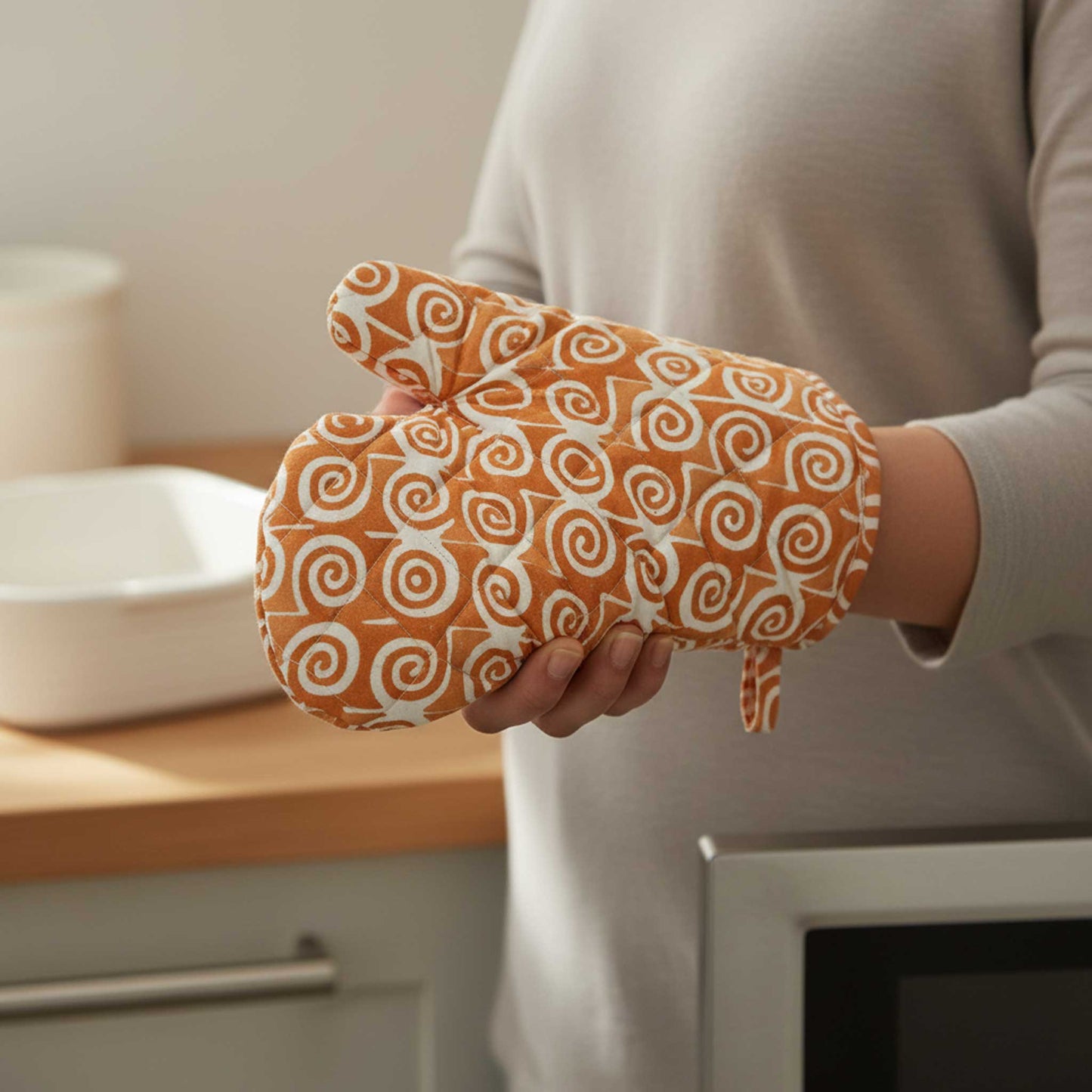 Rust Orange Spiral I Printed Padded Oven Mitt
