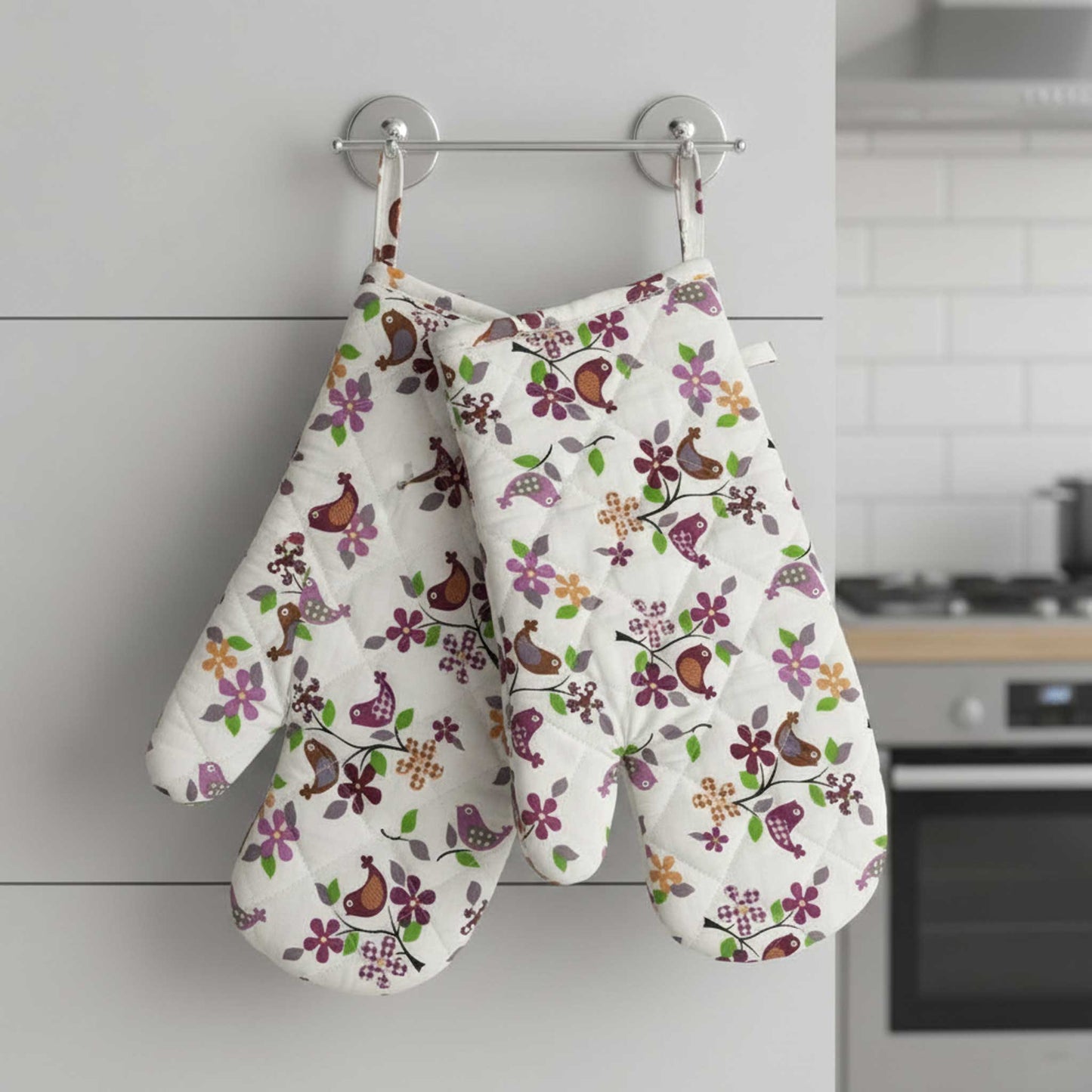 Floral Bird I Printed Padded Oven Mitt