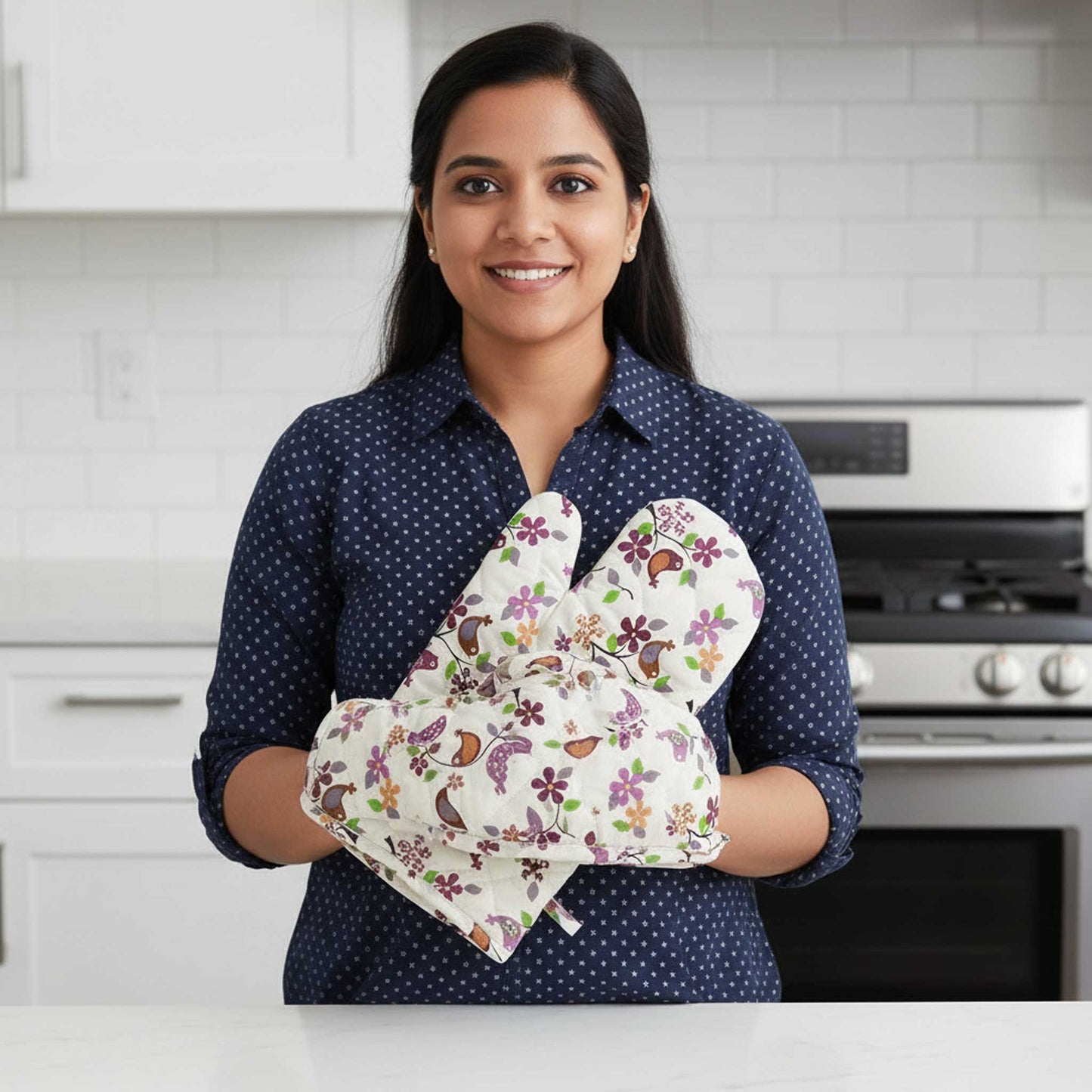 Floral Bird I Printed Padded Oven Mitt