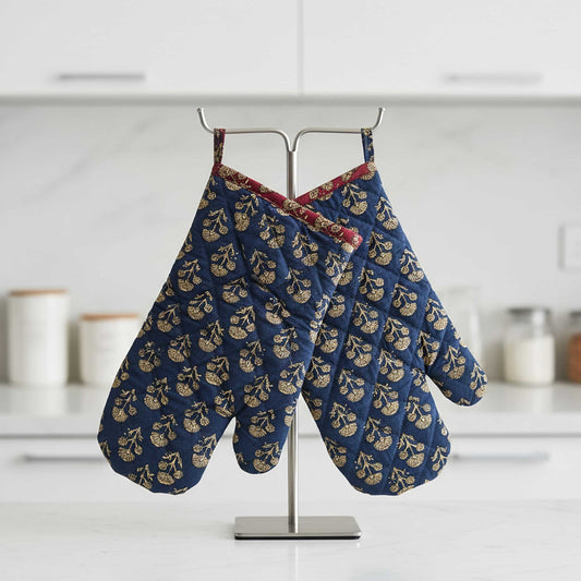 Blue Floral I Printed Padded Oven Mitt