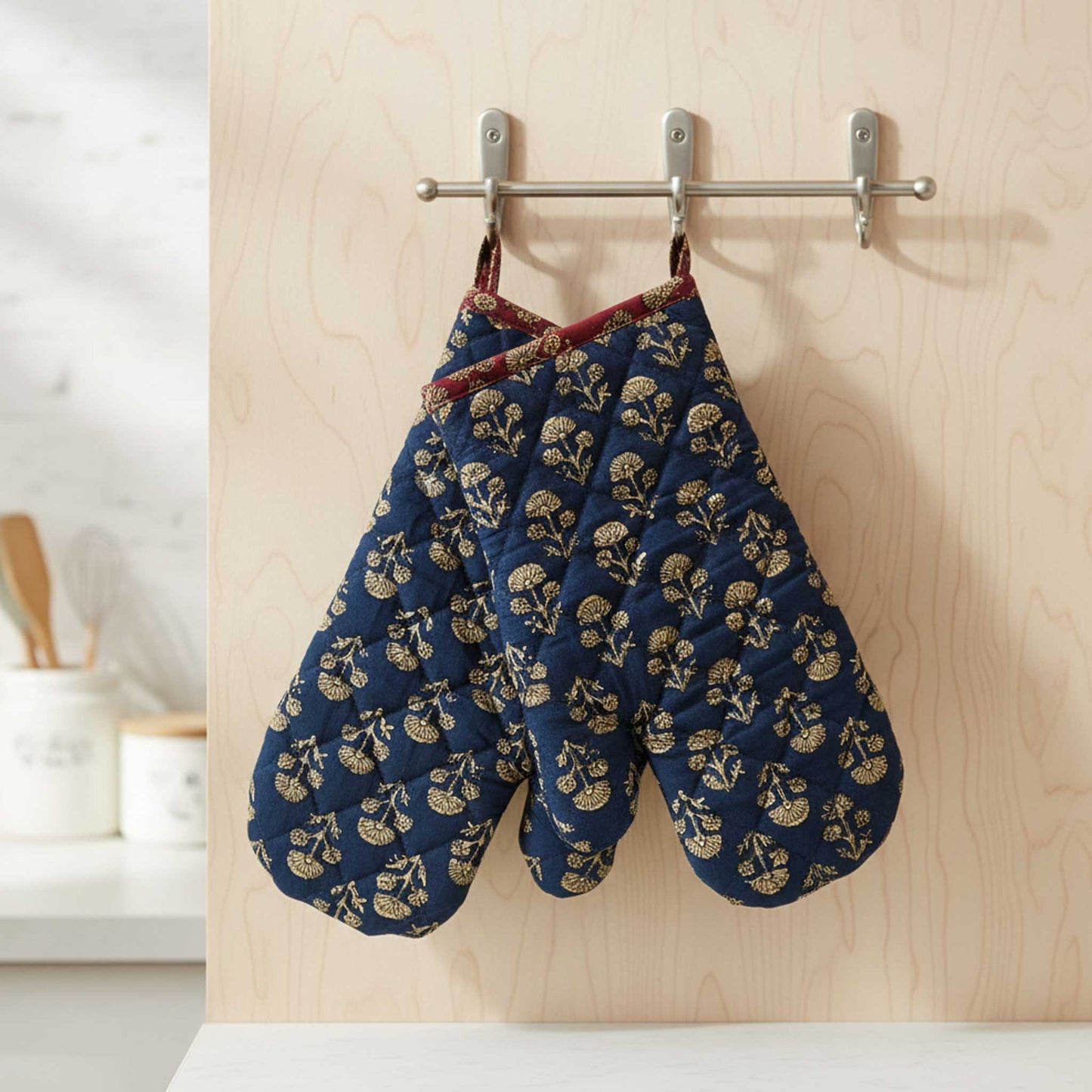 Blue Floral I Printed Padded Oven Mitt