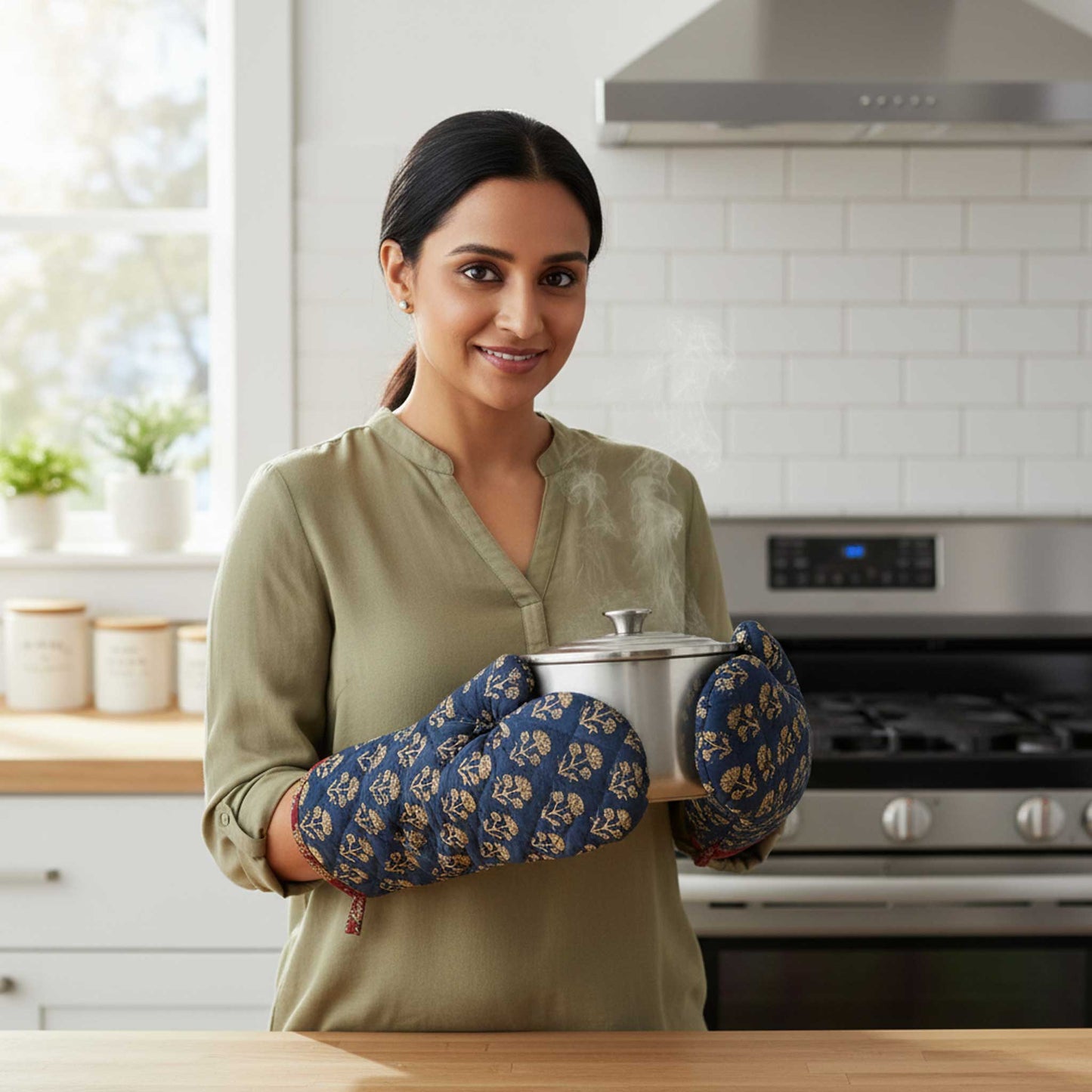 Blue Floral I Printed Padded Oven Mitt