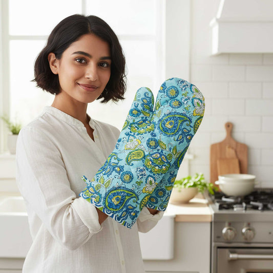 Blue Paisley I Printed Padded Oven Mitt