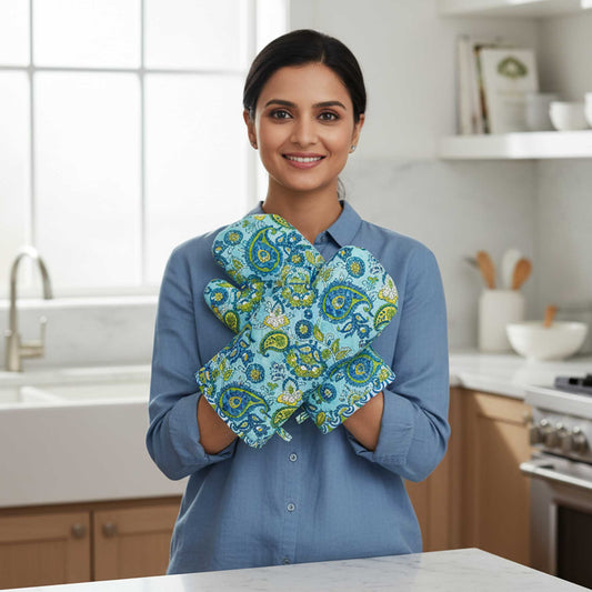 Blue Paisley I Printed Padded Oven Mitt