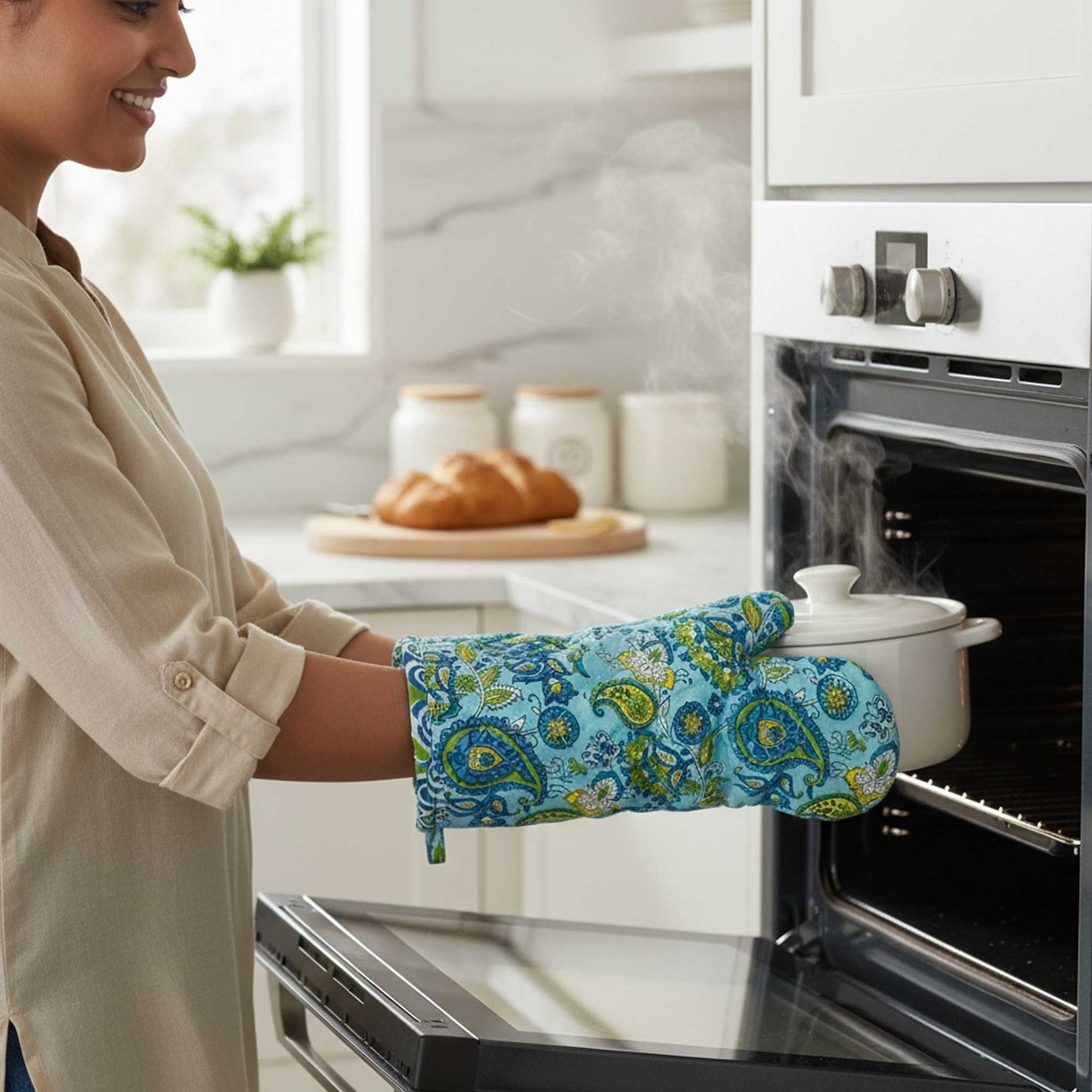 Blue Paisley I Printed Padded Oven Mitt