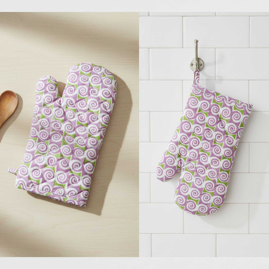 Pink White Swirl I Printed Padded Oven Mitt