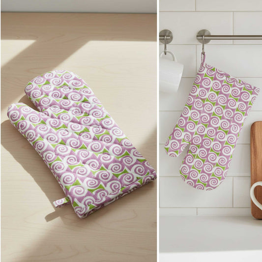 Pink White Swirl I Printed Padded Oven Mitt