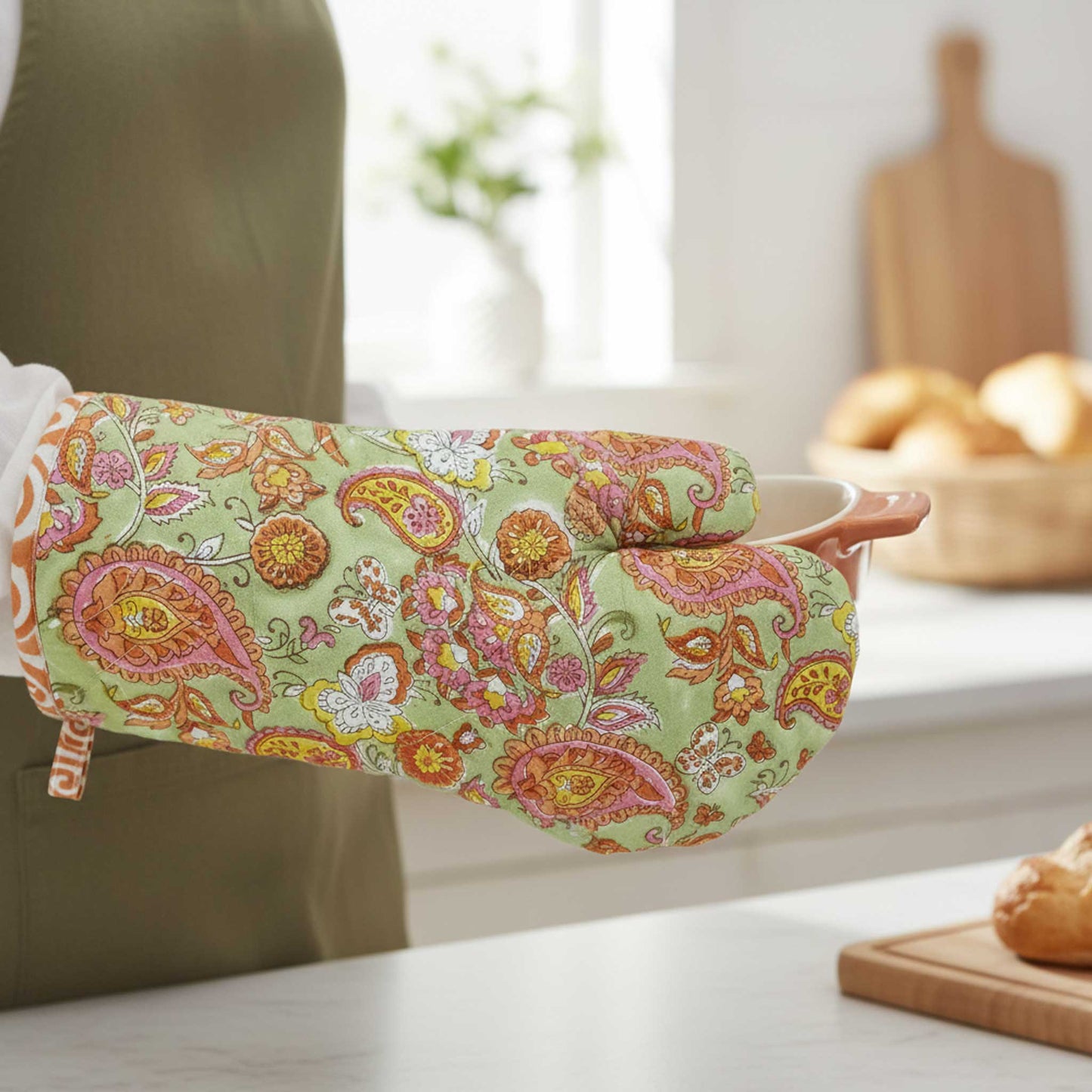 Sage Green Paisley I Printed Padded Oven Mitt
