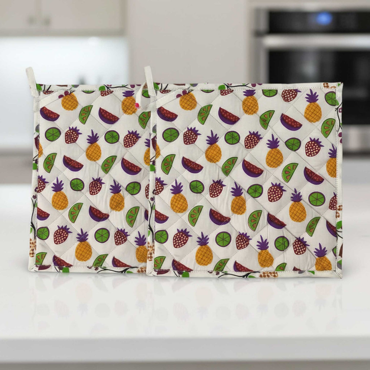 Tropical Fruit Print I Quilted Pot Holder Set / 2 pack