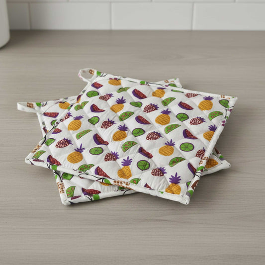 Tropical Fruit Print I Quilted Pot Holder Set / 2 pack