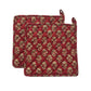 Red Floral I Printed  Quilted Pot Holder Set / 2 pack
