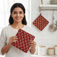 Red Floral I Printed  Quilted Pot Holder Set / 2 pack
