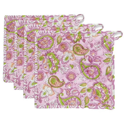 Pink Paisley I Printed  Quilted Pot Holder Set / 2 pack