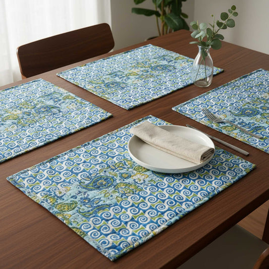 Blue spiral Cotton Reversible Dining Placemats Set of 4