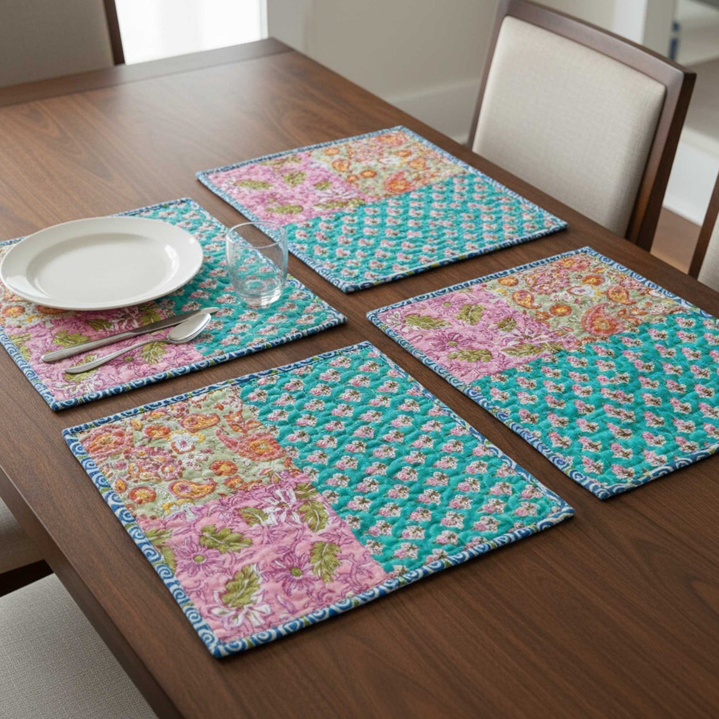 Multi spiral Cotton Reversible floral Dining Placemats Set of 4