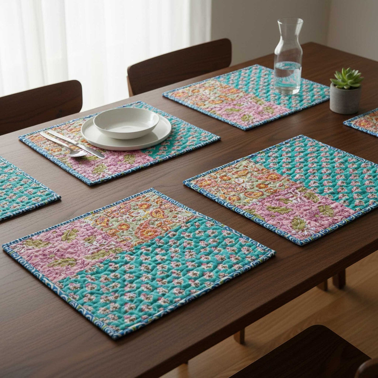 Multi spiral Cotton Reversible floral Dining Placemats Set of 4