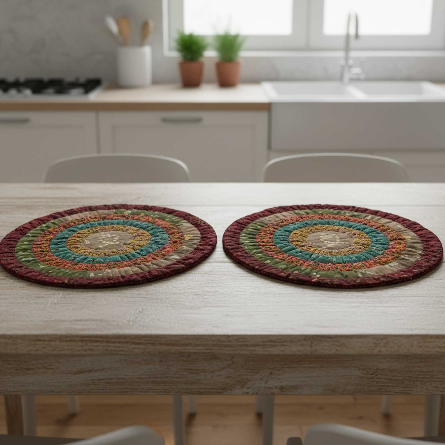 Aira I Eco-Friendly Silk Scrap Round Placemats / Pack of 2