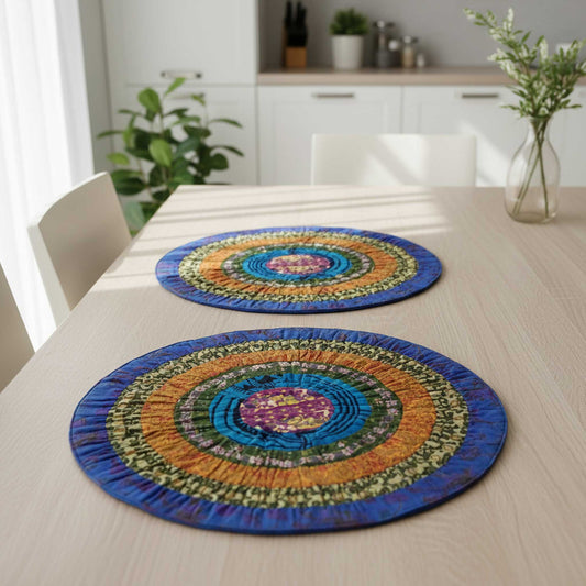 Riya I Eco-Friendly Silk Scrap Round Placemats / Pack of 2