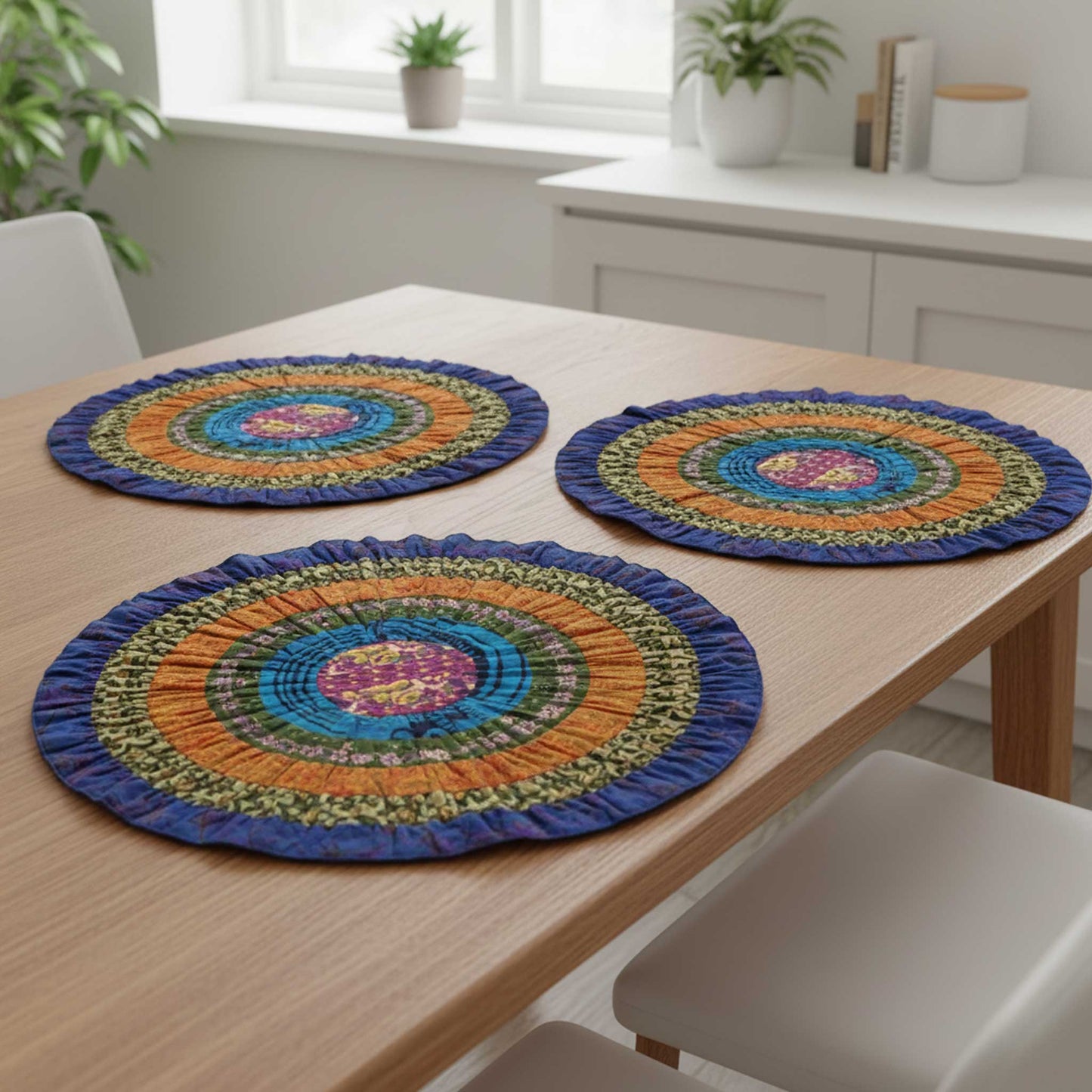 Riya I Eco-Friendly Silk Scrap Round Placemats / Pack of 2